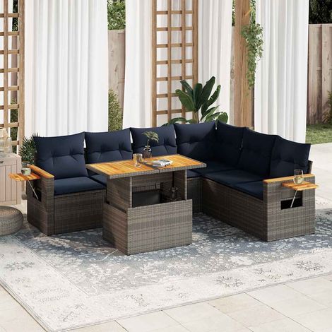 Set sofás jardín y cojines 7 pzas ratán sintético acacia gris vidaXL (1/5)