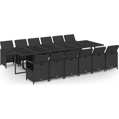 Maison Exclusive - Set da Pranzo per Giardino 13 pz con Cuscini in Polyrattan Nero (1/5)