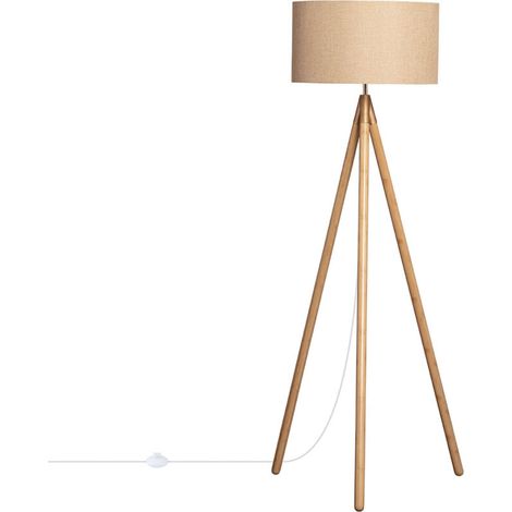 – Lampadaire arc en bois et tissu écru – Structure 3 pieds – 150 cm hauteur – Compatible ampoule E27 pour éclairage chaleureux (1/5)