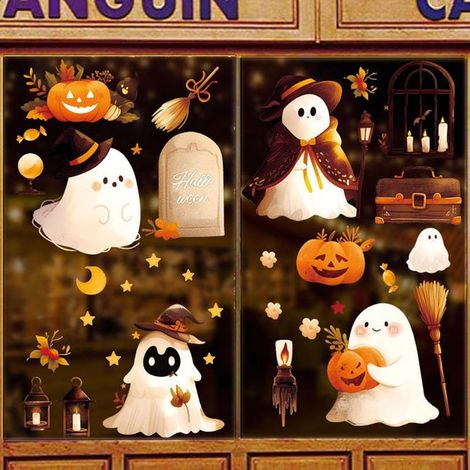 (9 pezzi) Adesivi per finestre di Halloween, 20 x 30 cm, adesivi autoadesivi riutilizzabili per Halloween fai da te a tema horror (1/5)