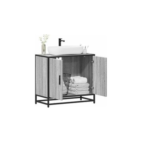 Armoire de lavabo de salle de bain sonoma gris 65x33x60 (1/5)