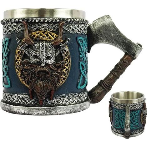1 pièce Tasse à bière gothique, en acier inoxydable 450 ml, motif crâne Viking nordique, grande capacité, idéale pour amateurs de culture alternative (1/5)