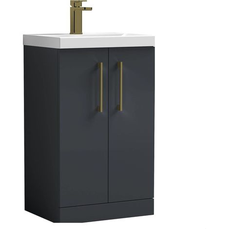 Balterley Bramshall Modern Bathroom 2 Soft Close Door & Mid-Edge Vanity Unit Basin, Dark Grey, 500mm