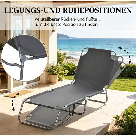 Chaise longue pliante portable avec dossier réglable, structure métal époxy et revêtement polyester, gris (1/5)
