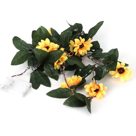 2 m lange Lichterkette mit 30 Kunststoff-LEDs, Sonnenblumen-Imitation, grüne Blätter, warmweißes Licht, ideal für die Innendekoration, den Garten oder Hochzeiten. (1/5)