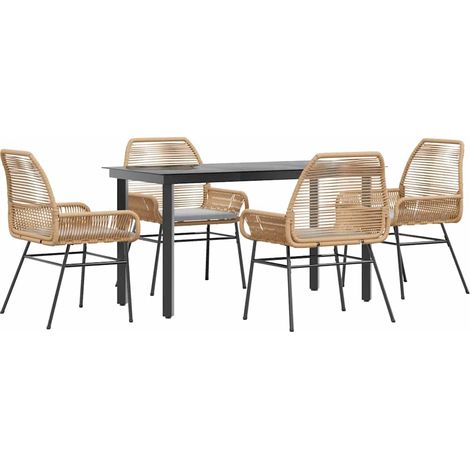 Maison Exclusive - Set da Pranzo da Giardino 5pz con Cuscini Polyrattan Vetro (1/5)
