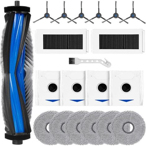 Kit d’accessoires pour aspirateur robot : 1 brosse à rouleau, 2 filtres, 6 lingettes nettoyantes, 4 sacs à poussière, 6 brosses latérales (1/4)