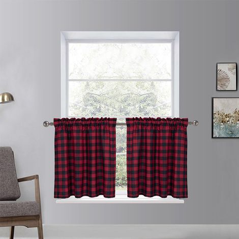 [Voile de Cuisine] [Linen Heaven] [Vintage Buffalo Check] [Polyester Doux et Élégant, Dimensions 130x41cm/74x61cm/137x61cm/68x90cm, Lumière Naturelle et Confidentialité, Livré avec 1 Valance] (1/5)