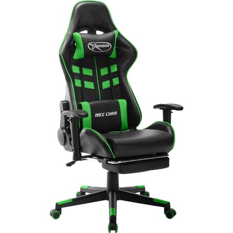 Gaming-Stuhl mit Fußstütze Schwarz und Grün Kunstleder (1/5)