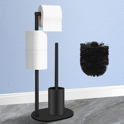 Porte-papier toilette en acier inoxydable debout avec brosse WC Garniture WC debout avec porte-papier toilette et brosse WC, support pour papier toilette et brosse WC (1/5)