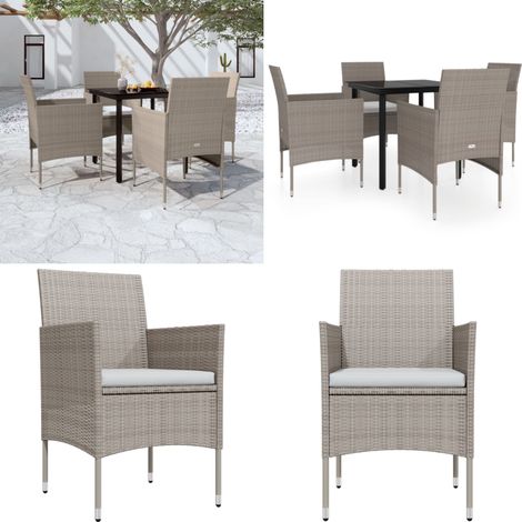 Ensemble à manger de jardin coussins 5 pcs Beige/noir - Chaises de jardin - Table de jardin