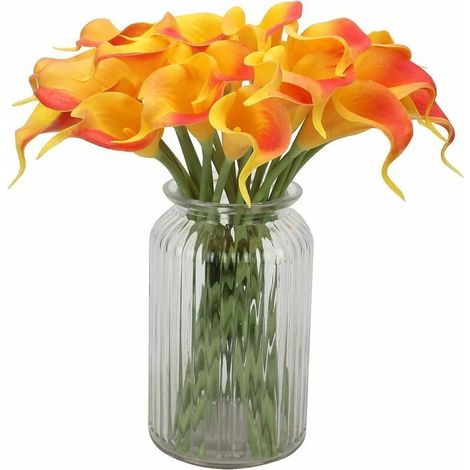 flores artificiales de cala de tacto real para decoración de bodas, oficinas, hogares, cocinas, fiestas y eventos (rojo atardecer). (1/5)