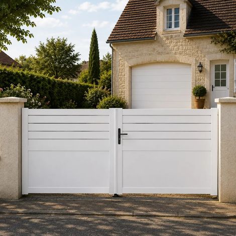 Portail battant manuel PVC blanc structure renforcée H 180 x L 300 cm ARRAS (1/5)
