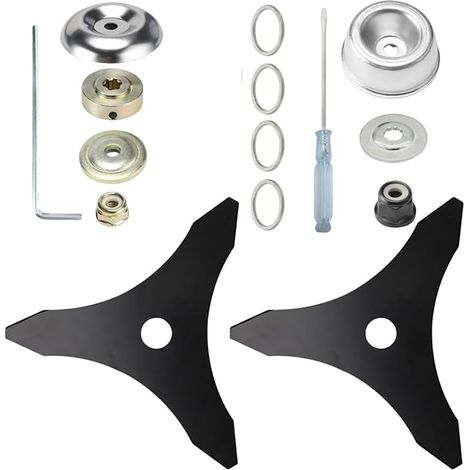 2 Pack Lame de Débroussailleuse avec kit d'entretien d'accessoire d'adaptateur de lame de tondeuse à gazon (1/5)