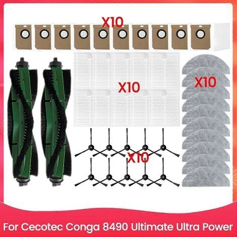 Pièces de rechange pour Cecotec Conga 8490 Ultimate Ultra Power : brosse principale, filtre HEPA et chiffon de nettoyage. (1/5)