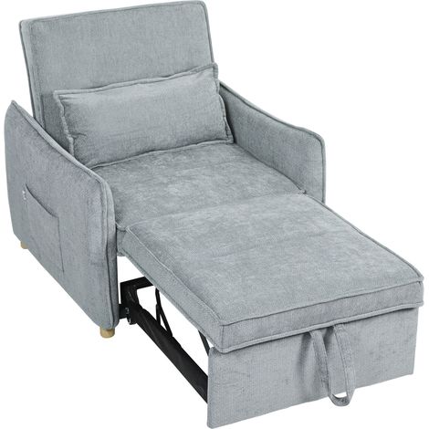 HOMCOM Poltrona Imbottita 3 in 1 con Schienale Reclinabile e Cuscino Grigio
