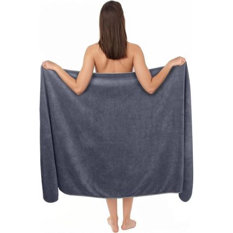 Serviette de Bain XXL, 100x200 cm Grande Serviette en Microfibre Coton, Doux, Haute Absorbance - Idéale Sauna, Spa (Gris) (1/5)