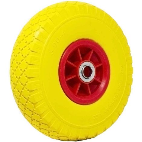 TRADE SHOP - Ruota Piena Antiforatura Pu Gialla Carrello Carriola 25cm Cerchio In Plastica - (1/5)