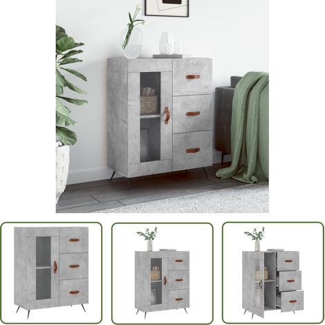 The Living Store Buffet gris béton 69,5x34x90 cm bois d'ingénierie - Buffet - Meuble De Rangement - Commode - Mobilier Moderne - Design Scandinave (1/5)
