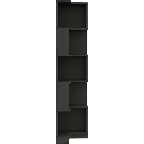 Étagère d'angle multifonctionnelle L-forme en MDF noir avec LED et 5 niveaux de rangement 63,5x45x175 cm (1/5)