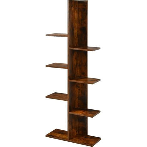 Libreria ad albero autoportante a 8 ripiani in legno, Stand espositivo multifunzionale per libri e piante Marrone (1/4)