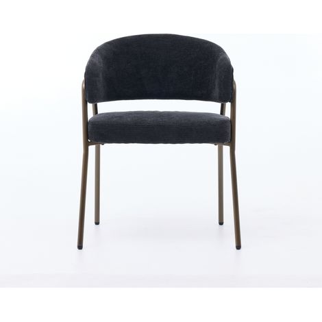 Chaise design salle à manger en velours chenille, fauteuil capitonné à piètement métal laiton vieilli, idéal cuisine et salle à manger, lot unique, noir, modèle SW1876BK