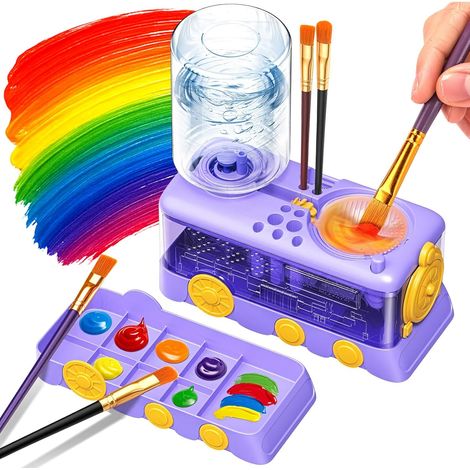 Brush Rinser Nettoyeur de Paint Pinceaux, Boîte de Lavage de Pinceauxmultifonctions Art Tools avec Circuit d'eau, Support de Pinceaux et Palette, Purple