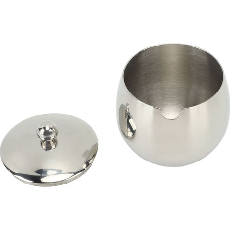 Grand sucrier/pot à épices en acier inoxydable avec couvercle, idéal pour ranger sel, bonbons et café. Compatible lave-vaisselle. Couleur argent. (1/5)