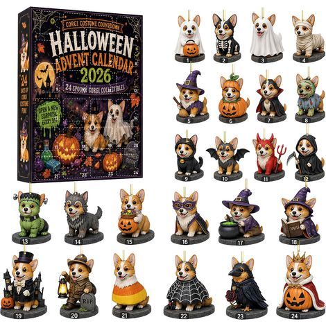 Halloween-Adventskalender – Überraschungsbox – 24 Acryl-Corgi-Schlüsselanhänger – Halloween-Geschenkset (1/5)