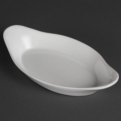 Plat à oreilles ovale 270 ml/9,5 oz (lot de 6), Porcelaine blanche, Taille : 244(L)x202(P) mm, Plat de service ovale, Plats d'accompagnement latéraux, Four, Micro ondes, W427 (1/5)