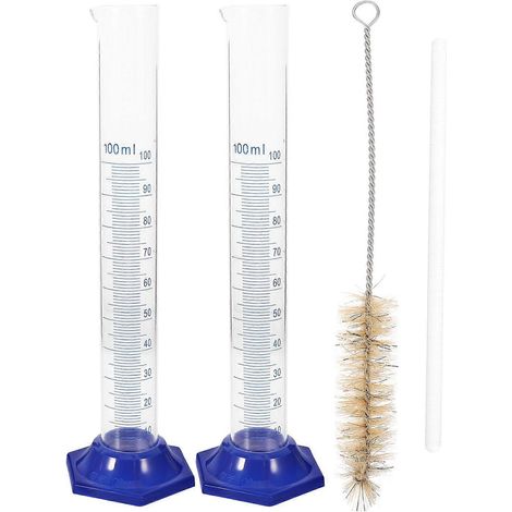 Lot de 4 éprouvettes graduées de 100 mL à base ronde en verre pour laboratoire de chimie (1/5)