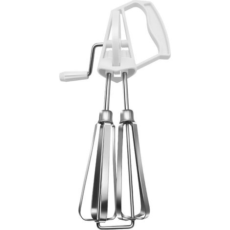 Fouet à main blanc, batteur à œufs, batteur à main en acier inoxydable, batteur rotatif, outil de cuisine (1/3)