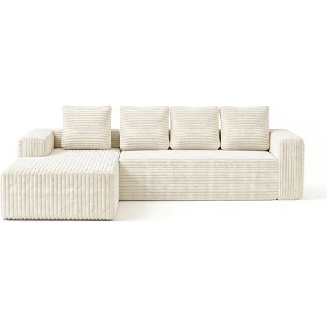 Modulares L-Sofa mit rechter Chaiselongue aus Cord-Samt Beige 261x168 cm MODENUIT (1/5)