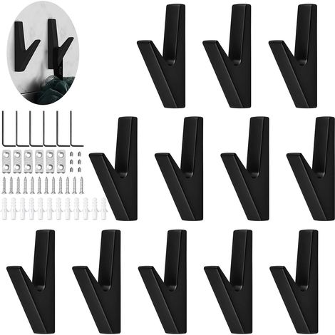 porte manteau mural noir,12 pcs crochet porte manteau Moderne,Crochet Mural Vis Invisibles,porte manteau mural sans percage pour Salle de Bain, Chambre, Porte, Placard (1/5)