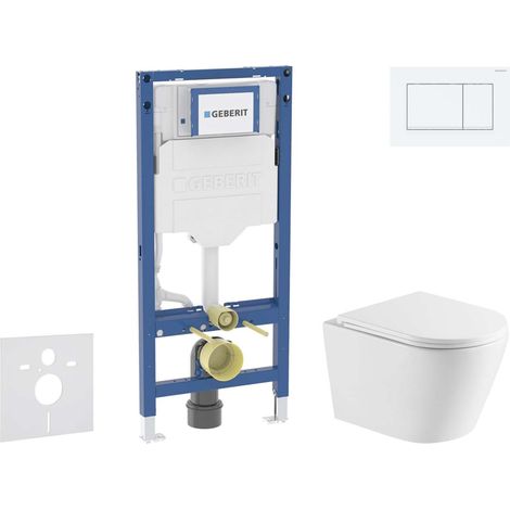 Geberit Duofix - Conjunto de módulo de instalación empotrada, inodoro Nefia y asiento softclose, pulsador Sigma20, blanco/blanco mate SANI11CA31112 (1/5)