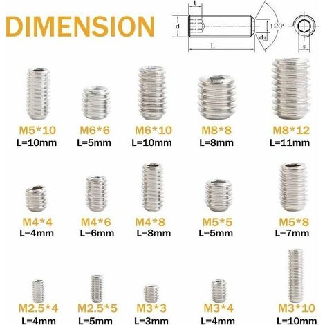 300-teiliges Set mit Innensechskantschrauben der Größen M2,5, M3, M4, M5, M6 und M8, sortiertes Edelstahl-Innensechskant-Set (1/5)