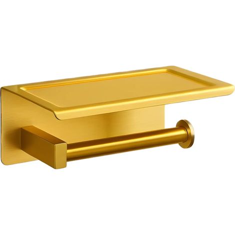 BALNEO - porte-papier toilette avec étagère en acier inox doré - dérouleur QUBE inoxydable - support papier WC en métal (1/2)