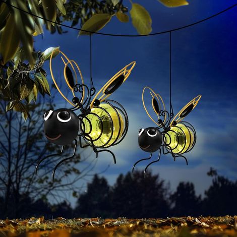Luci da giardino a energia solare a forma di ape, statuette luminose per esterni, ideali per patio, balcone, giardino o come regalo di inaugurazione (2 pezzi) (1/5)