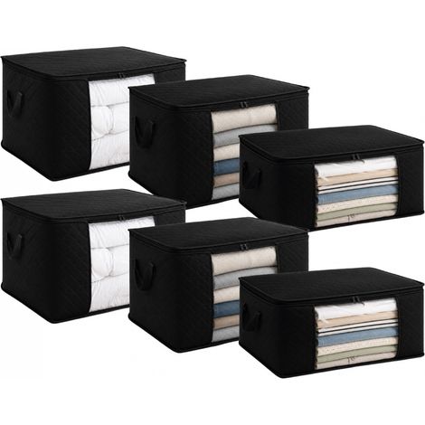 Lot de 6 sacs de rangement pliable pour vêtements, linge de maison avec poignées - Tissu - 35 L, 60 L et 90 L - Noir - Vivezen (1/5)