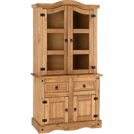 Corona 3ft Buffet Hutch Distressed Waxed Pine and Glass (1/5)