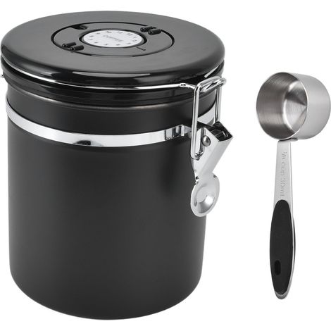 Boîte de Rangement Café Airtight avec Valve CO2 et Tracker Date en Acier Inoxydable Noir (1/5)
