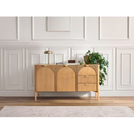 BOBOCHIC - Buffet 2 portes 3 tiroirs 135 cm LOLA motif arrondi et placage frêne massif (1/5)