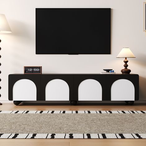 Mobile TV in MDF e PB nero e bianco 180x38x45 cm con 2 cassetti, 2 ante e passacavi posteriori (1/5)