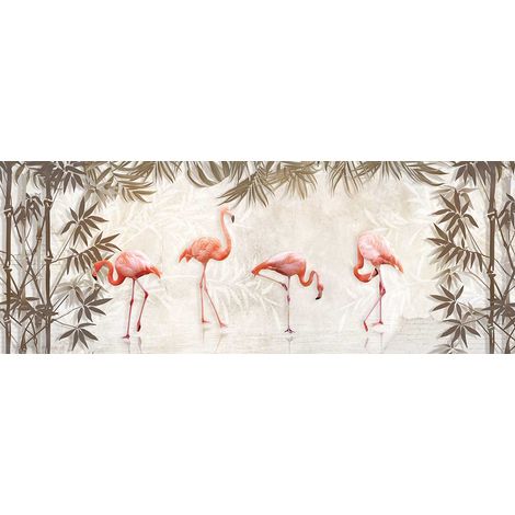 Tableau deco flamants roses et roseaux - 80x30cm (1/5)