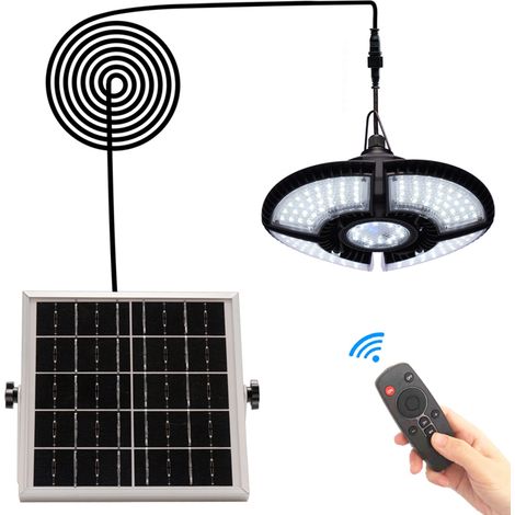 Ortviai Lampe suspendue solaire 136 LED pour garage, abri, balcon – 1000 lm, télécommande, étanche IP65, noir (1/4)