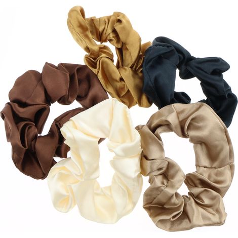 Lot de 5 Chouchous, Satin, Élastique Doux, 8 Couleurs, Femmes et Filles（Q3 : Nouveaux produits pour le mois d'août） (1/5)