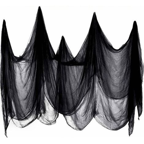 Tissu Effrayant d'halloween, 200 X 500 Cm Fil De Coton Noir Fournitures De Décoration Effrayantes pour Fête d'halloween, Décorations De Terreur Suspendues pour Fenêtre De Porte De Maison