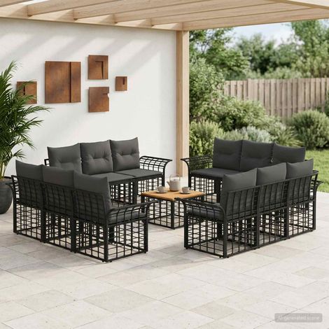 Salon de jardin modulable 13 pièces en poly rattan, noir et gris foncé - PANGIVO (1/5)