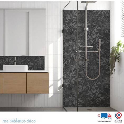 Panneau de douche : Feuillage sur granit - Couleur Gris anthracite - Alu composite - 90 - 245 (1/3)