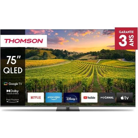Thomson TV QLED 75QG5C14 da 75 Pollici (190 cm) 4K Ultra HD HDR10 con Google TV, 2x HDMI 2.1 e 2x HDMI 2.0, Classe F, Grigio Scuro (1/5)